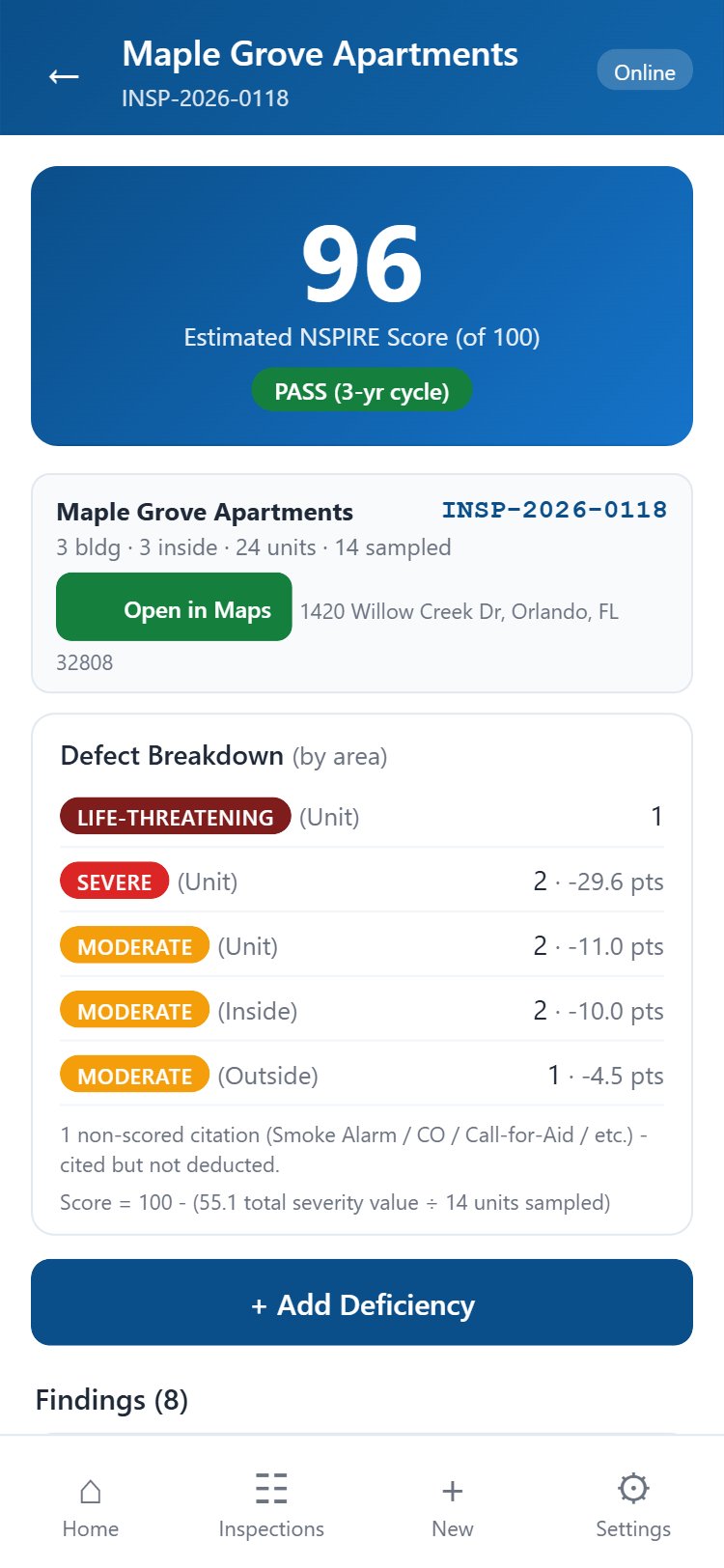 NspirePro inspection score screen